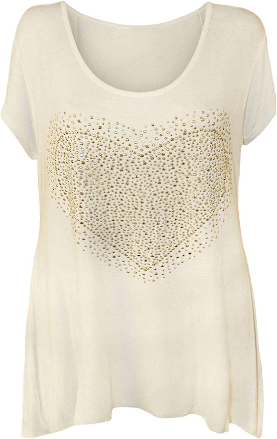 Ladies Plus Size Heart Stud Hanky Hem Top Ladies Party Wear Fancy Short Sleeve Top