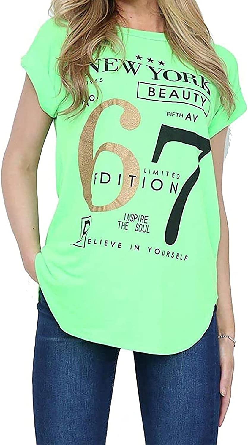 Womens New York Slogan Print T Shirt Short Sleeve Tee Ladies Plus Size Round Neck Top