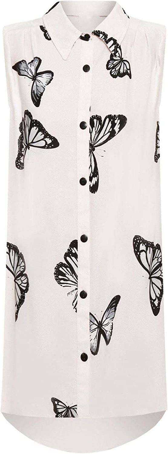 Womens Sleeveless Dipped Hem Printed Top Ladies Fancy Dress Party Butterfly Print Shirt UK 14-28