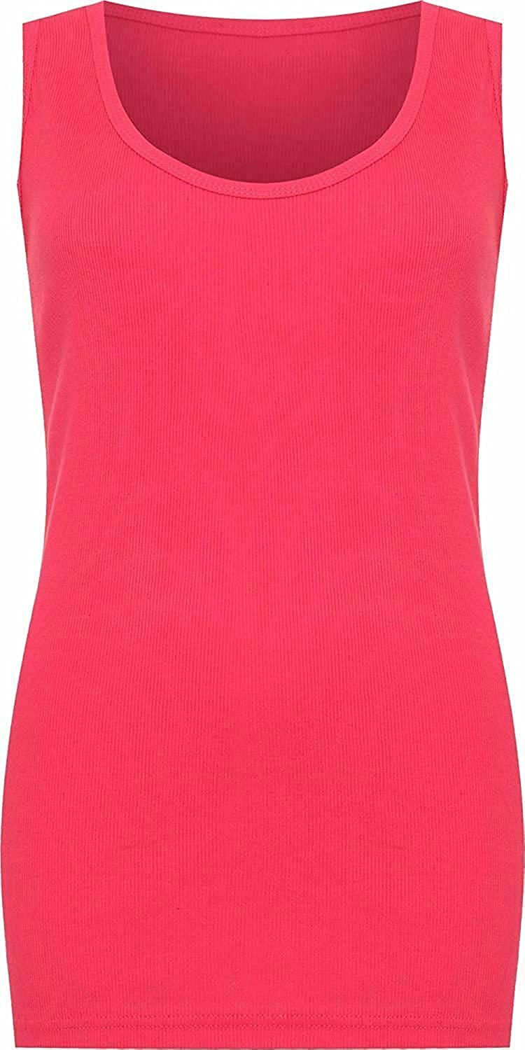 Womens Ribbed Vest Top Ladies Sleeveless Scoop Neck Top Plus Sizes 14-28