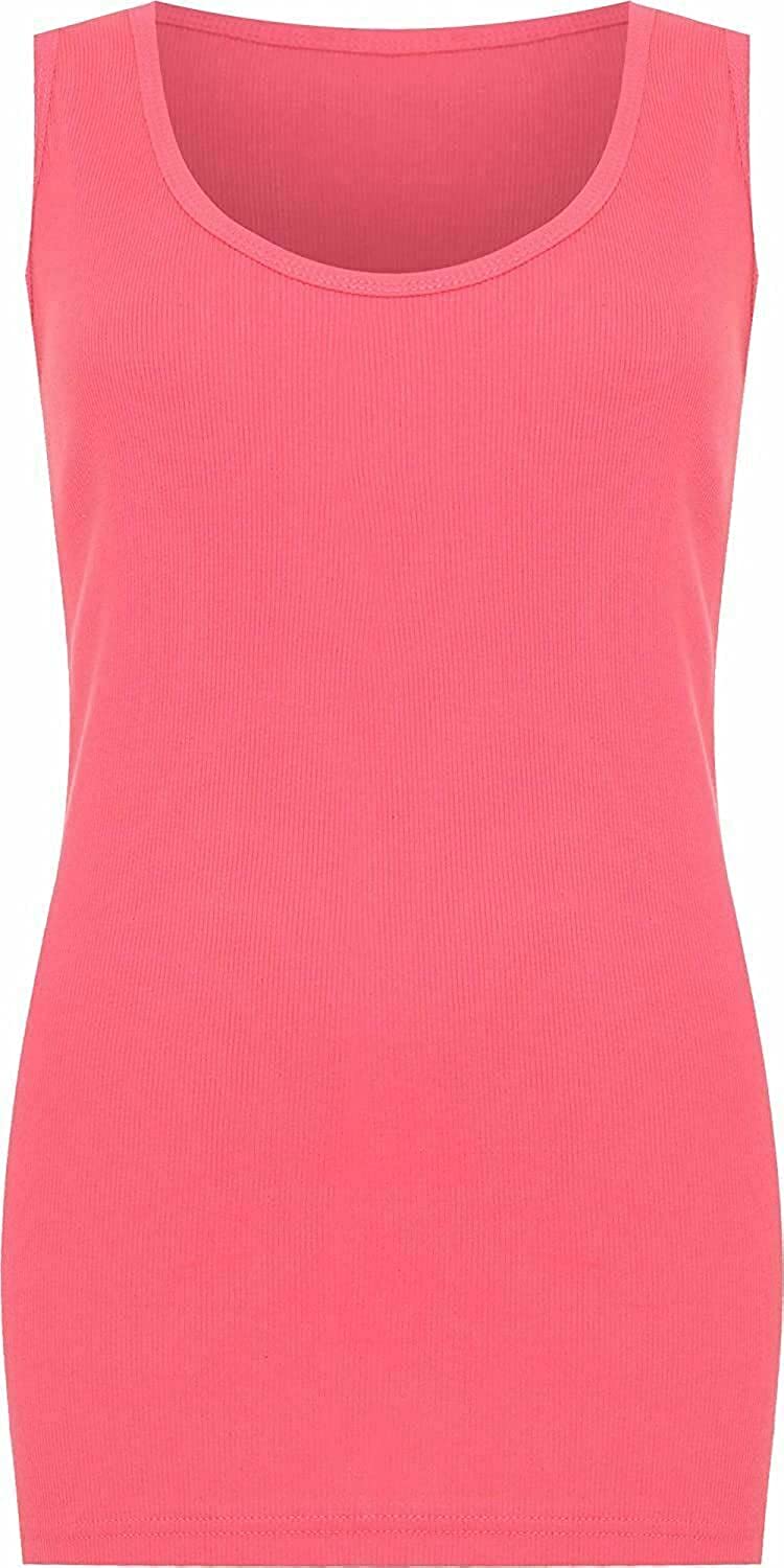 Womens Ribbed Vest Top Ladies Sleeveless Scoop Neck Top Plus Sizes 14-28