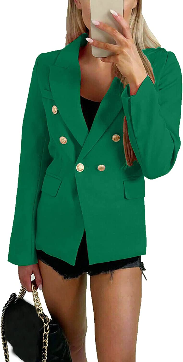 Ladies Double Breasted Style Blazer Womens Jacket with Gold Button Detail Coat