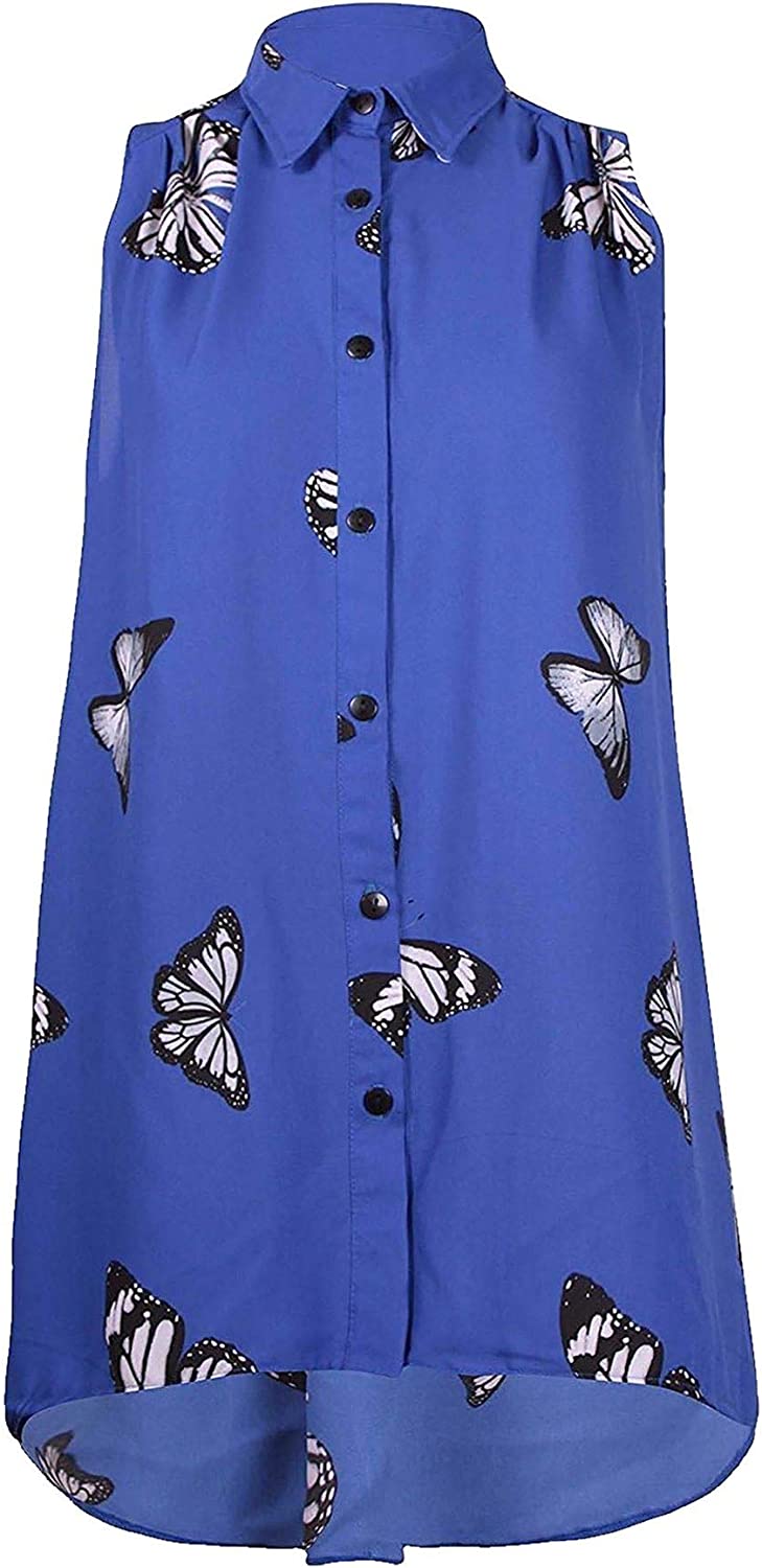 Womens Sleeveless Dipped Hem Printed Top Ladies Fancy Dress Party Butterfly Print Shirt UK 14-28