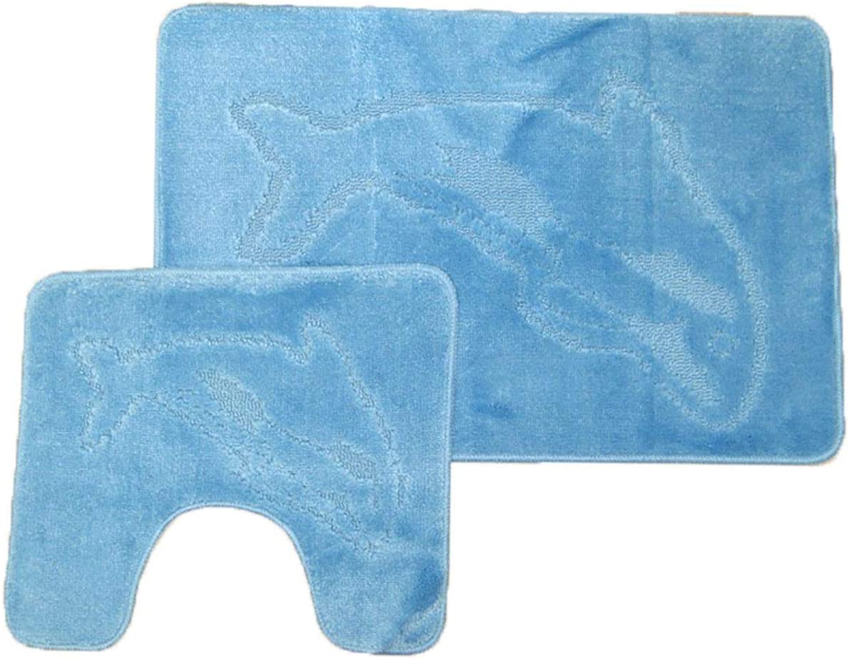 Comfortable Fancy Soft 2 Pieces Washable Non Slip Dolphin Design Pedestal Mat And Bath Mat Set Burgendy One Size