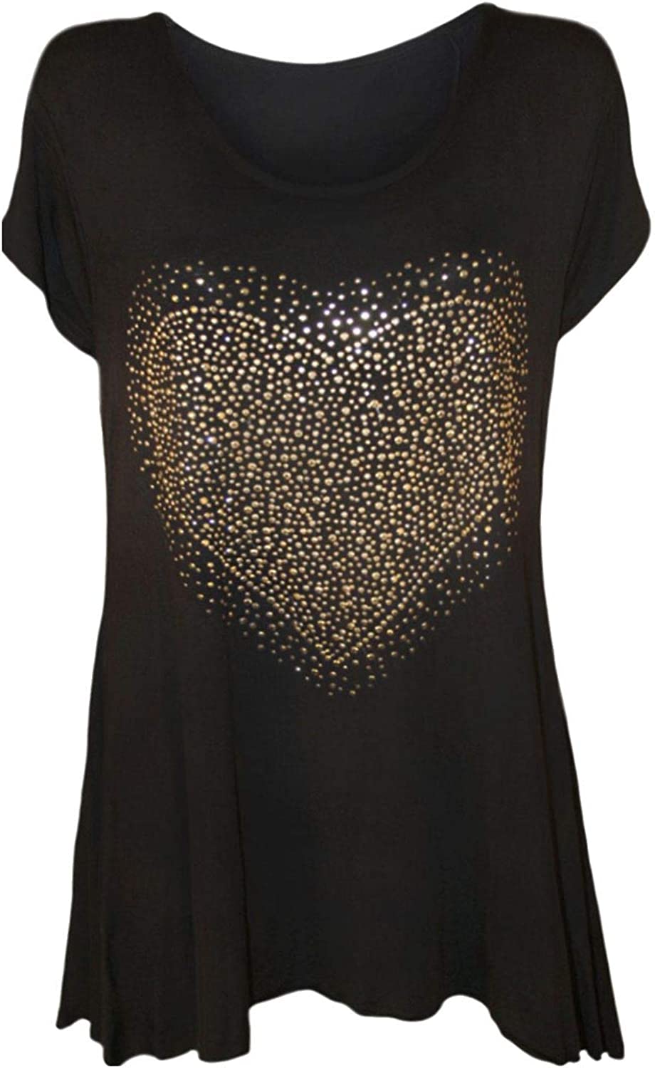 Ladies Plus Size Heart Stud Hanky Hem Top Ladies Party Wear Fancy Short Sleeve Top