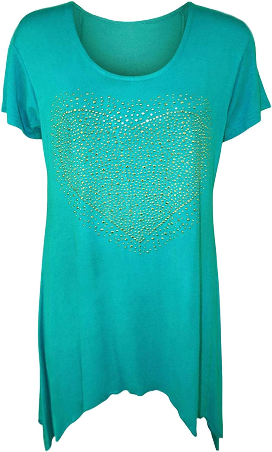 Ladies Plus Size Heart Stud Hanky Hem Top Ladies Party Wear Fancy Short Sleeve Top