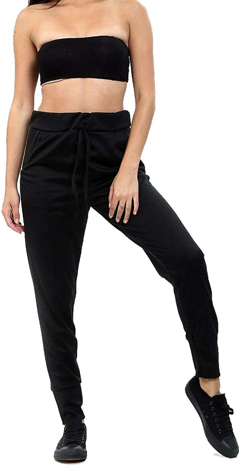 Cuffed Bottoms Jogging Joggers Womens Pants Ladies Drawstrings Casual Trousers
