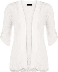 Ladies Short Sleeve Floral Lace Open Front Top Womens Fancy Party Wear Waterfall Cardigan