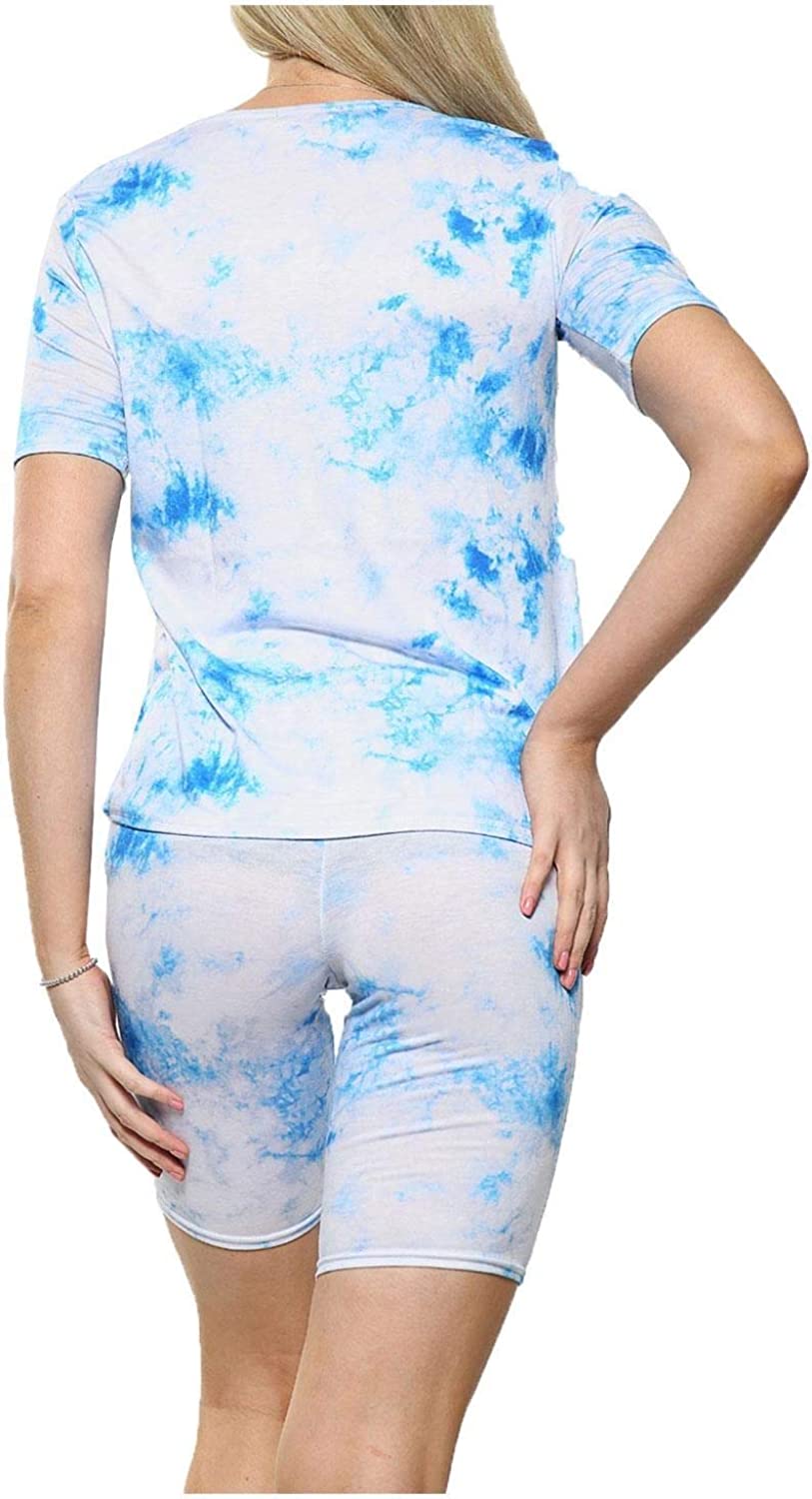 Womens Cycling Gym Shirt Shorts Pants Tie Dye Sports Wear Top Tee Co Ord Set