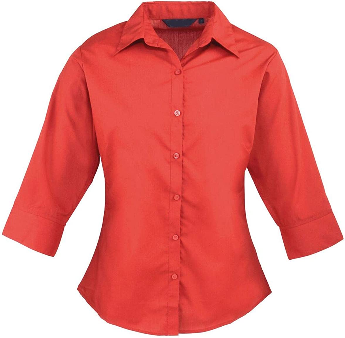 Womens Ladies 3/4 Sleeves Poplin Plain Shirt Top Casual Office Work Wear Blouse