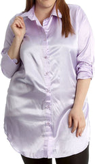 Womens Satin Button Long Sleeve Collared Shirt Ladies Plus Size Party Wear Top UK 14-28