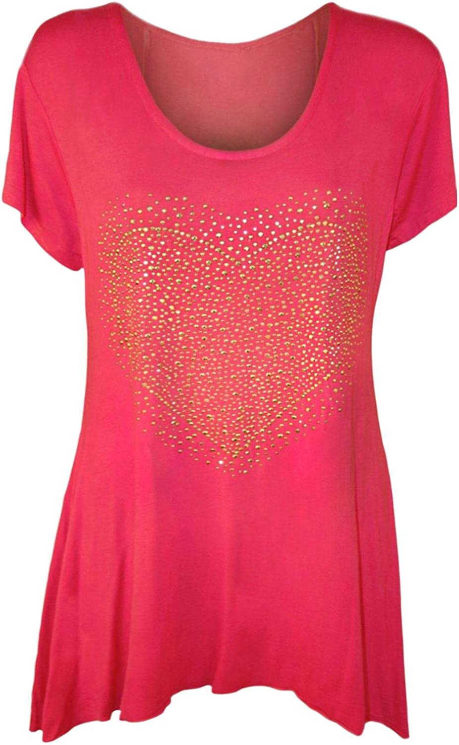 Ladies Plus Size Heart Stud Hanky Hem Top Ladies Party Wear Fancy Short Sleeve Top