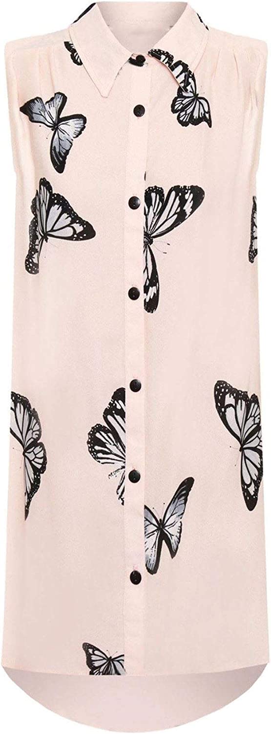 Womens Sleeveless Dipped Hem Printed Top Ladies Fancy Dress Party Butterfly Print Shirt UK 14-28