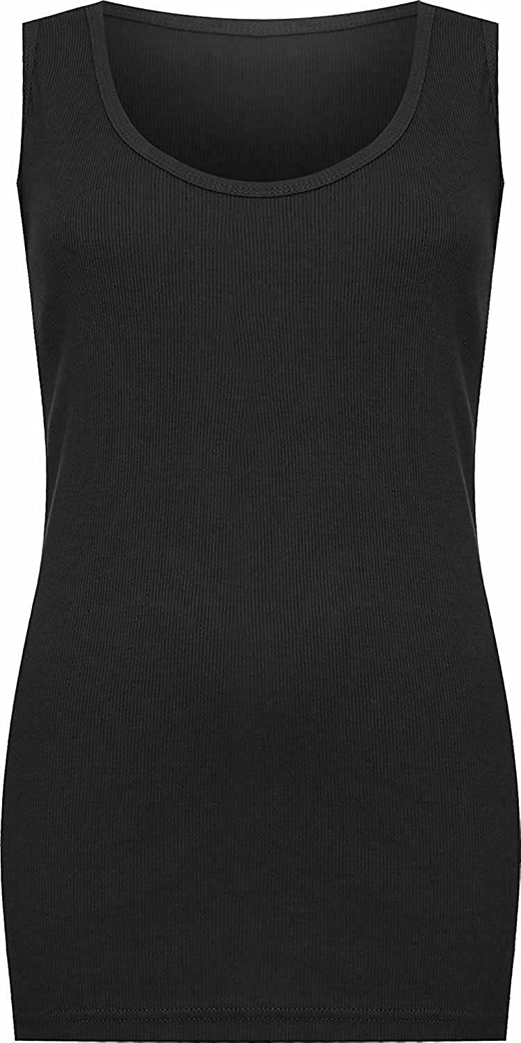 Womens Ribbed Vest Top Ladies Sleeveless Scoop Neck Top Plus Sizes 14-28