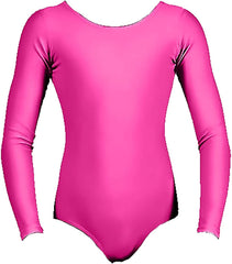 Girls Plain Fancy Leotard Stretchy Full Sleeve Bodysuit Kids Stag Do Party Top 3-14 Years