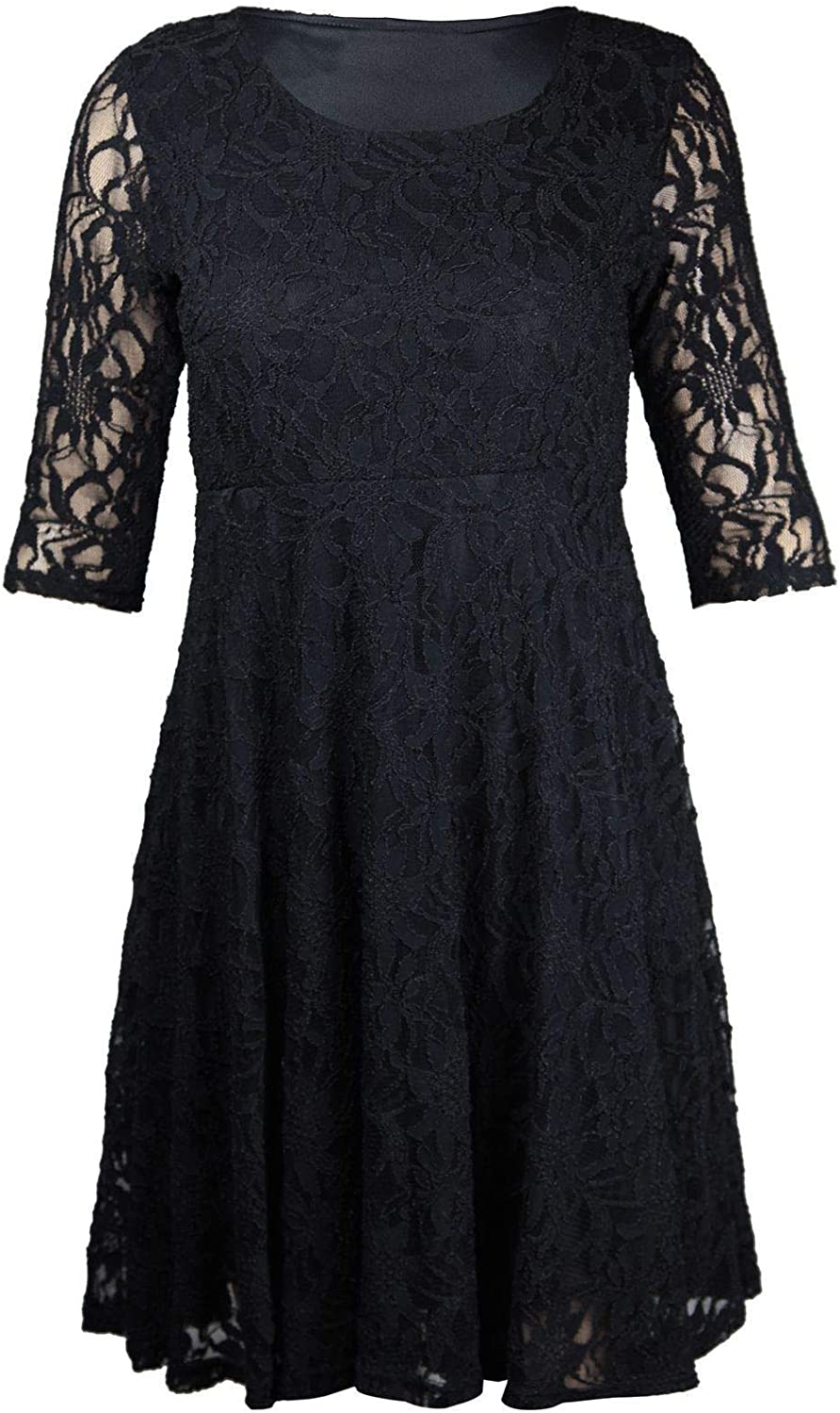 Fancy Floral Lace Pattern Mini Dress Ladies Night Party Scoop Neck Skater Dress