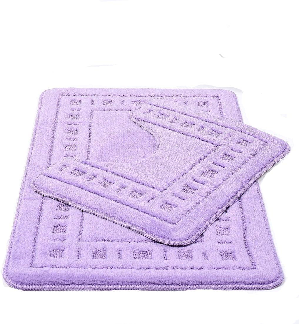 Diem 2 Piece Non Slip Bathroom Soft Bath Mat Set Toilet Pedestal Floor Rug Lilac One Size (2 Pcs)