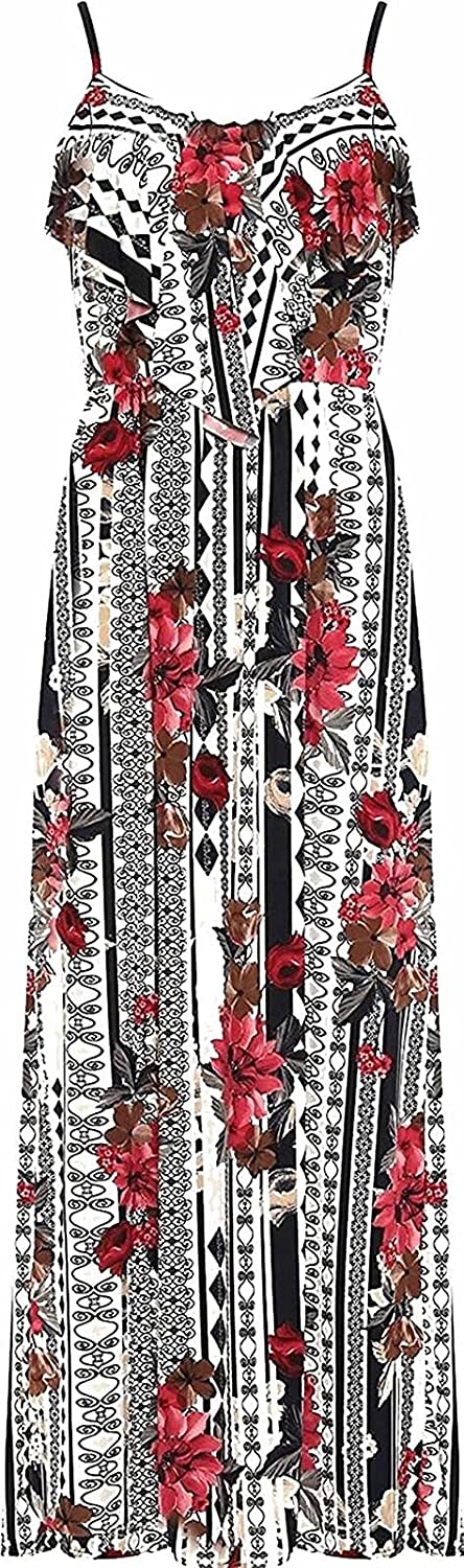 Ladies Sleeveless Frill Printed Maxi Dress Womens Summer Casual Long Maxi Dress