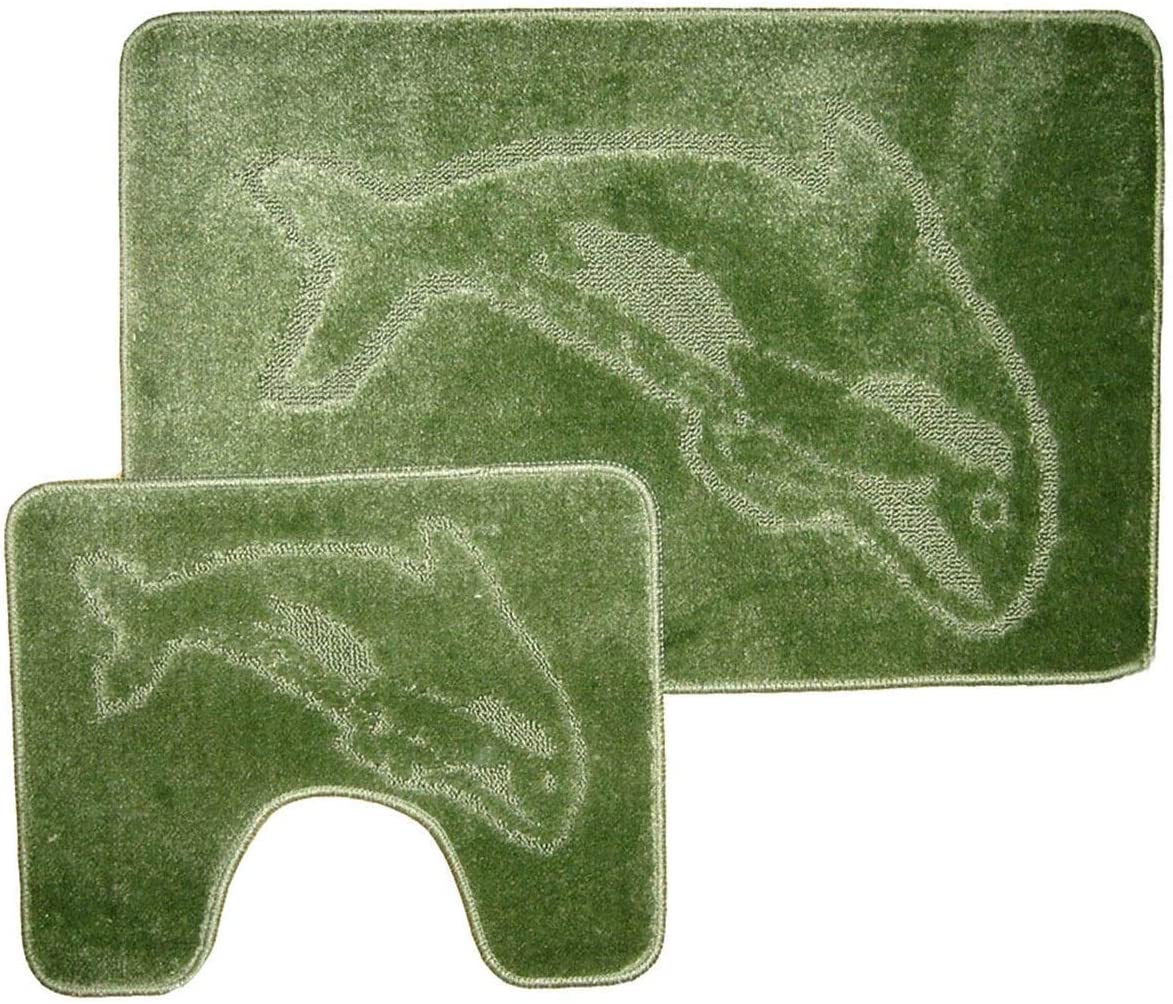 Comfortable Fancy Soft 2 Pieces Washable Non Slip Dolphin Design Pedestal Mat And Bath Mat Set Burgendy One Size