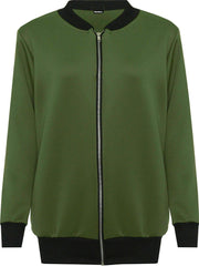 Plain Bomber Jacket Womens Ladies Plus Size Long Sleeve Zip Up Elasticated Top