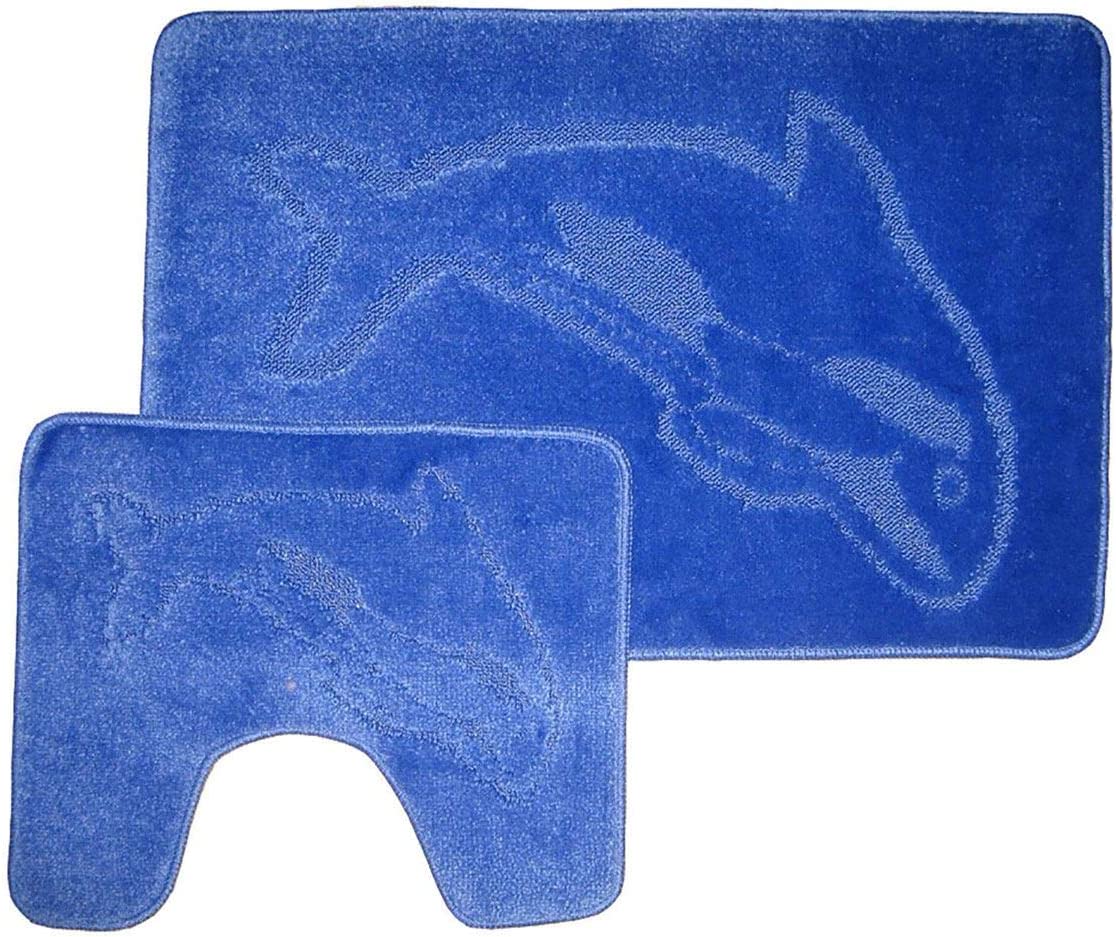 Comfortable Fancy Soft 2 Pieces Washable Non Slip Dolphin Design Pedestal Mat And Bath Mat Set Burgendy One Size