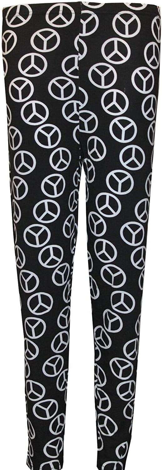 Womens Peace Print Leggings Yoga Sports Workout Pants Ladies Evening Dating Dressing Holiday Skinny Leggings S/3XL UK 8-26