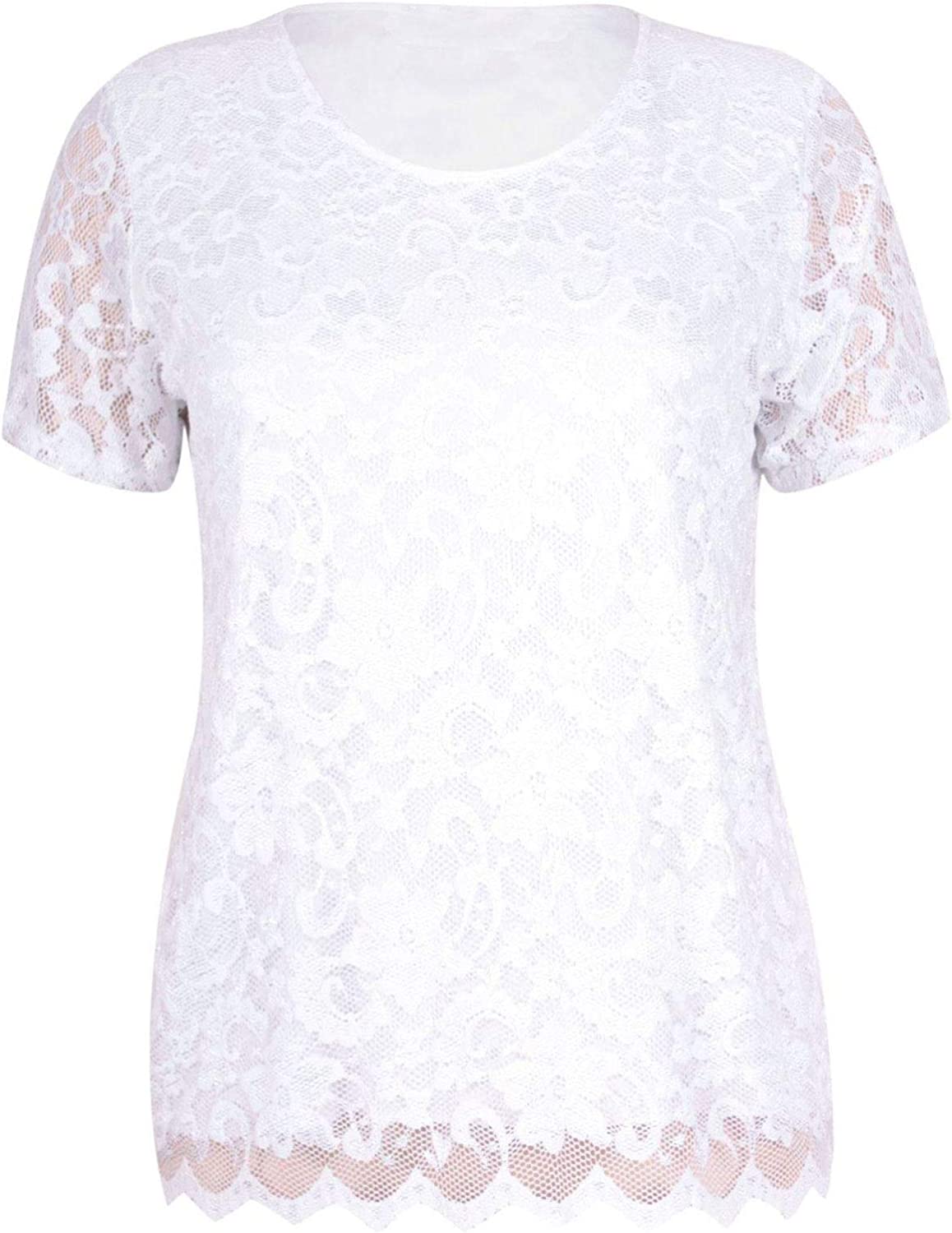 Ladies Short Sleeve Floral Lace Blouse Womens Fancy Stretchy Party T Shirt Top