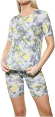 Womens Cycling Gym Shirt Shorts Pants Tie Dye Sports Wear Top Tee Co Ord Set
