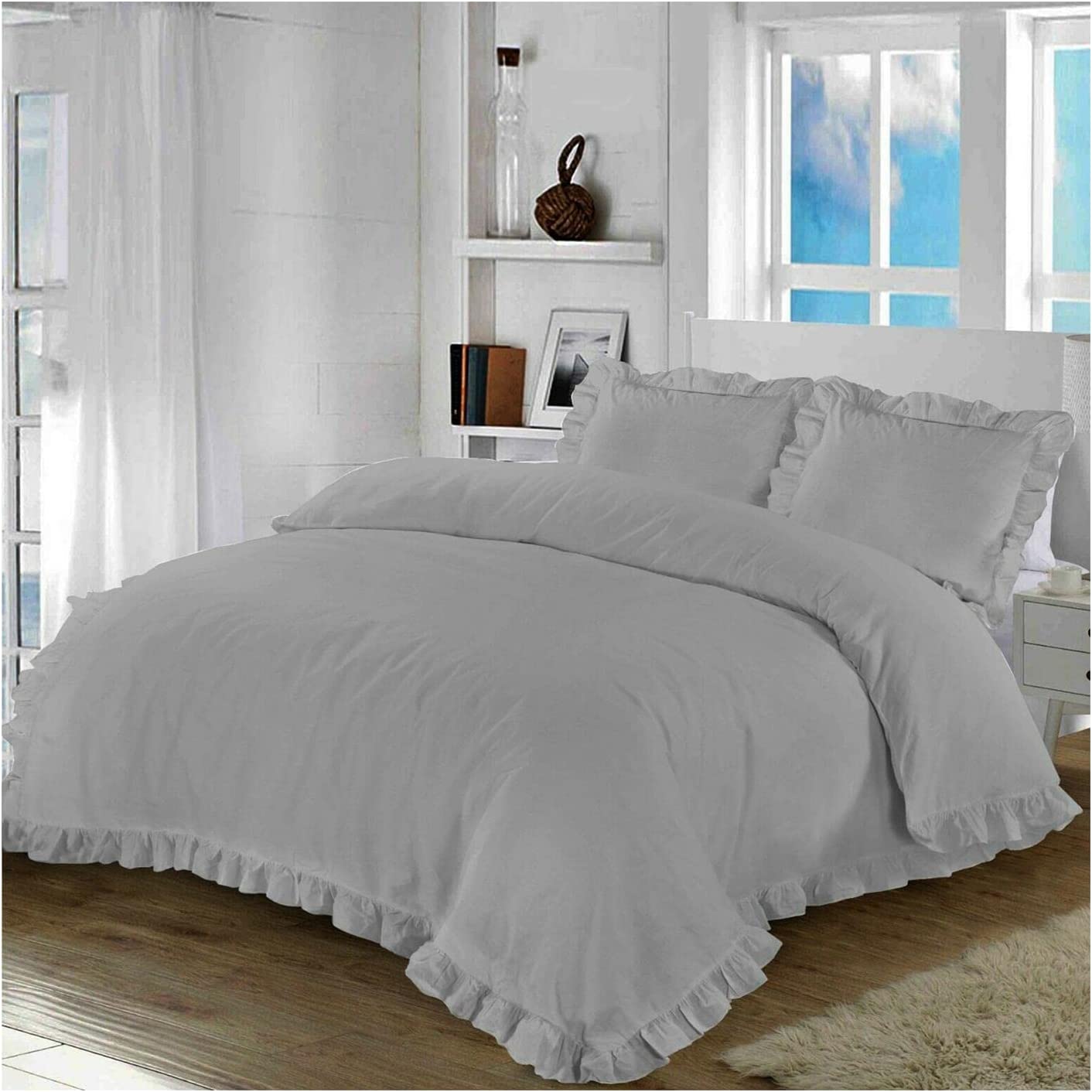 Ruffled Frilled Duvet Cover Set With Pillowcases Polycotton Duvet Quilt Covers Soft Comfy Bedding Set Teal Super King