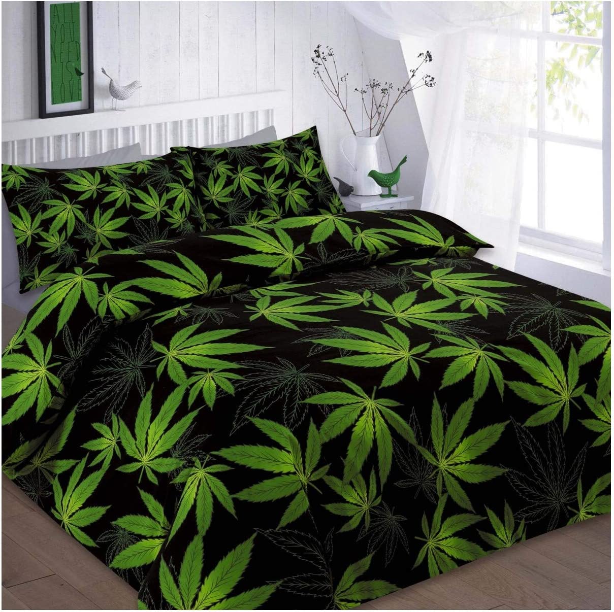 Leaf Duvet Cover Set With Pillow Case Modern Bedroom Weed Leaf Quilt Cover