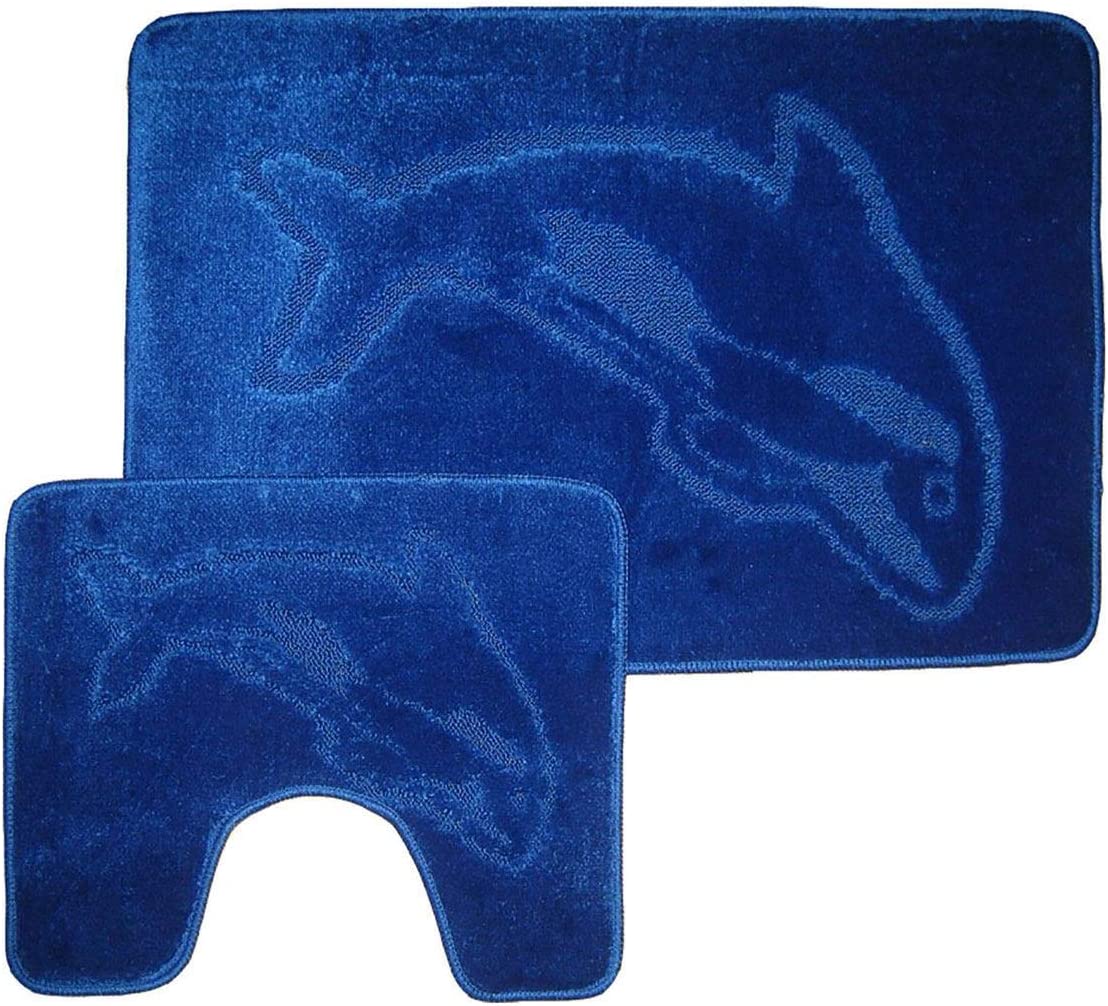 Comfortable Fancy Soft 2 Pieces Washable Non Slip Dolphin Design Pedestal Mat And Bath Mat Set Burgendy One Size