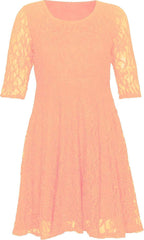 Fancy Floral Lace Pattern Mini Dress Ladies Night Party Scoop Neck Skater Dress