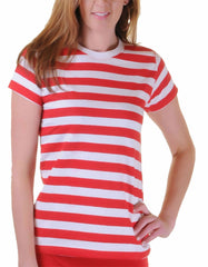 Ladies Red and White Striped T Shirt Womens XMas Book Week Short Sleeves Top