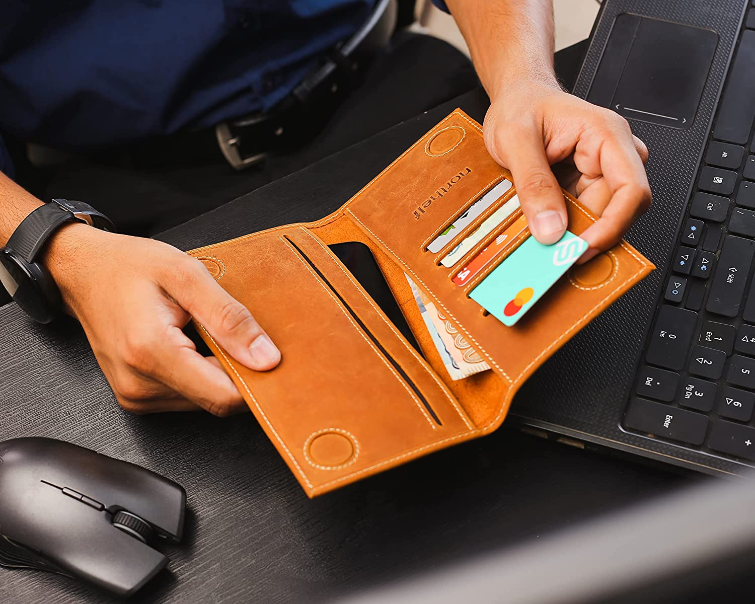 northelf Unisex Multipocket Leather Wallet Lightweight Bifold Wallet Card Holder Genuine Cow Leather Wallet Purse