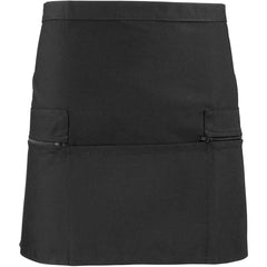 Ladies Black 2 Side Zip Pocket Apron Mens Plain Restaurant Work Wear Waist Apron