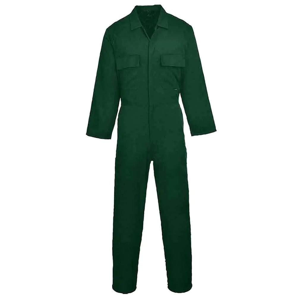 Mens Adults Euro Work Polycotton Coverall Overall Plain Front Pocket Boiler Suit Bottle Green