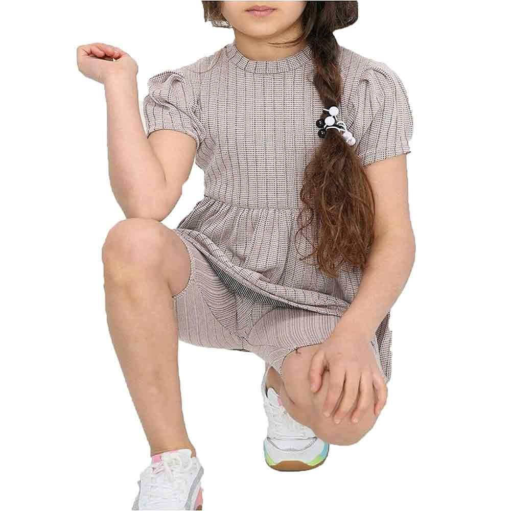 Kids Puff Sleeve Frill Pleated Top Shorts Set Girls Summer Loungewear Tracksuit Beige