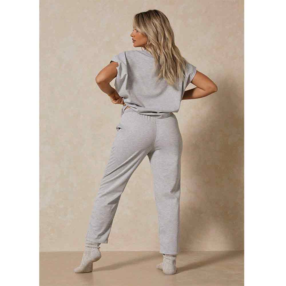 Womens Short Sleeve Two Piece Co ord Loungewear Boxy Tracksuit Set Grey