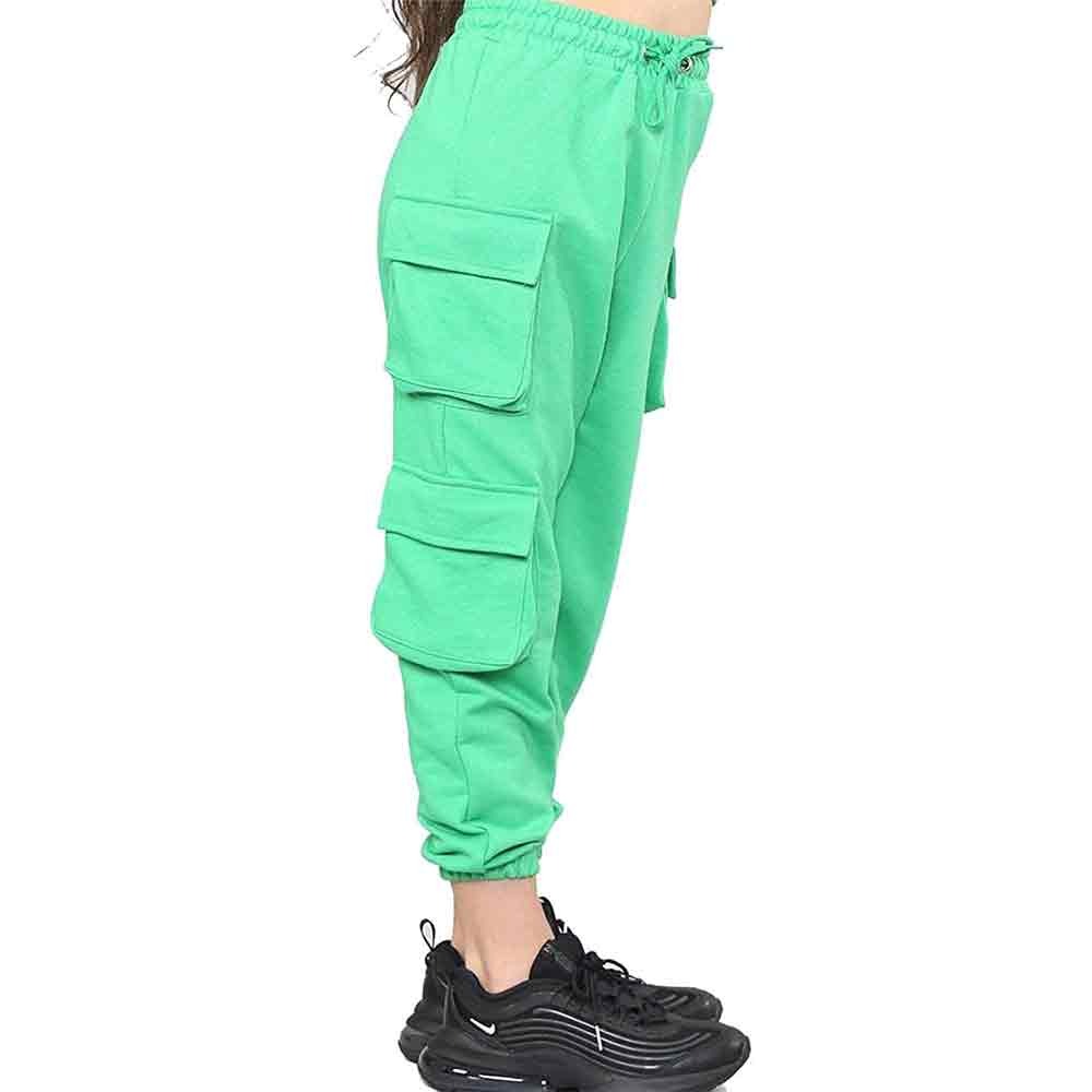 Girls Sleeveless Crop Top Full Length Cargo Joggers Workout Activewear Tracksuit Jade Green