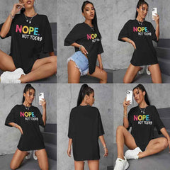 Womens Short Sleeve Nope Not Today Coloured Print Oversized T-Shirt Top Ladies Crew Neck Baggy Summer Blouses Top