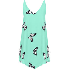 Womens Plus Size Butterfly Printed Chiffon Lined Vest Top Ladies Party Wear Dip Hem Top