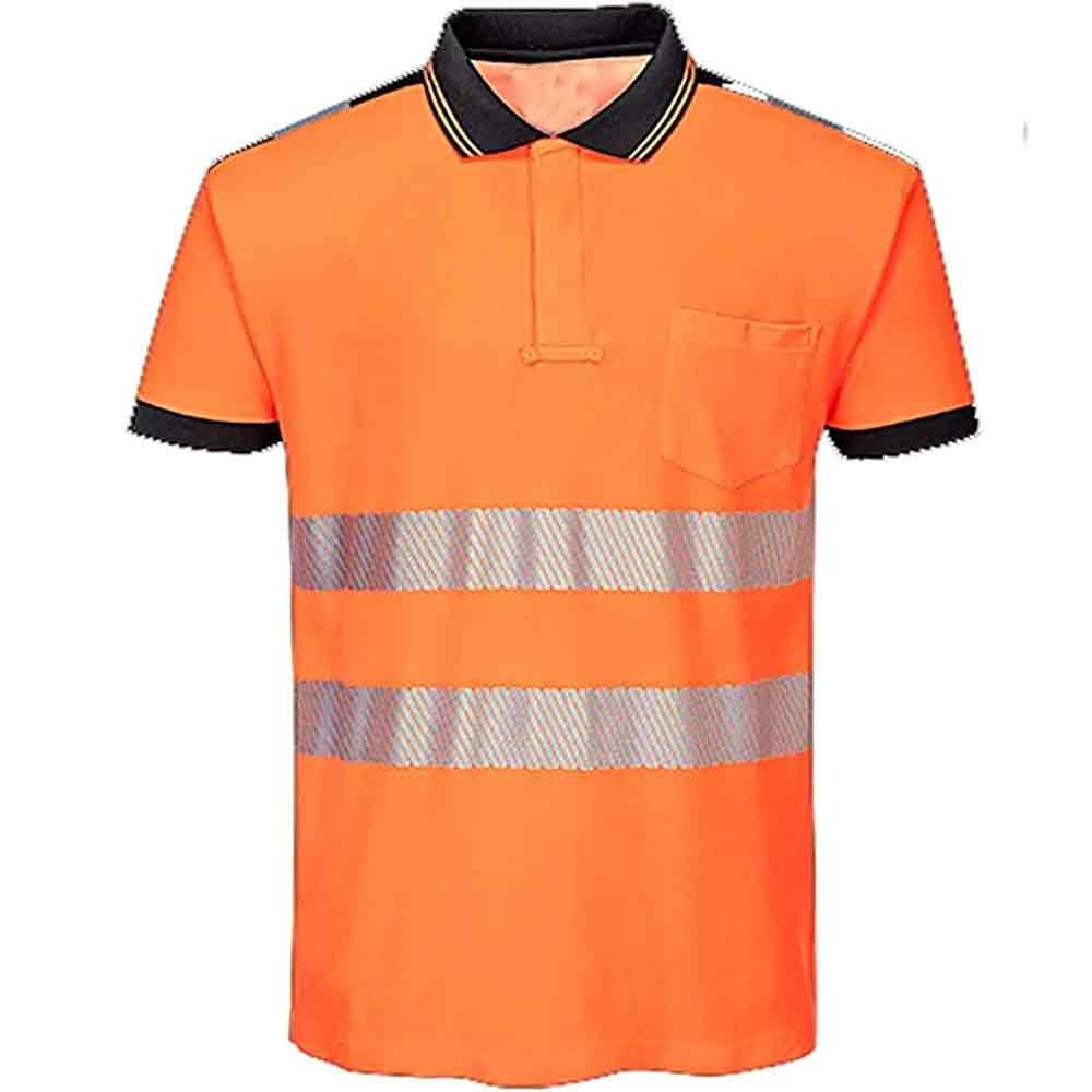 Short Sleeve Hi Vis Shirt Mens Reflective Tape High Visibility Shirt Orange With Black Collar