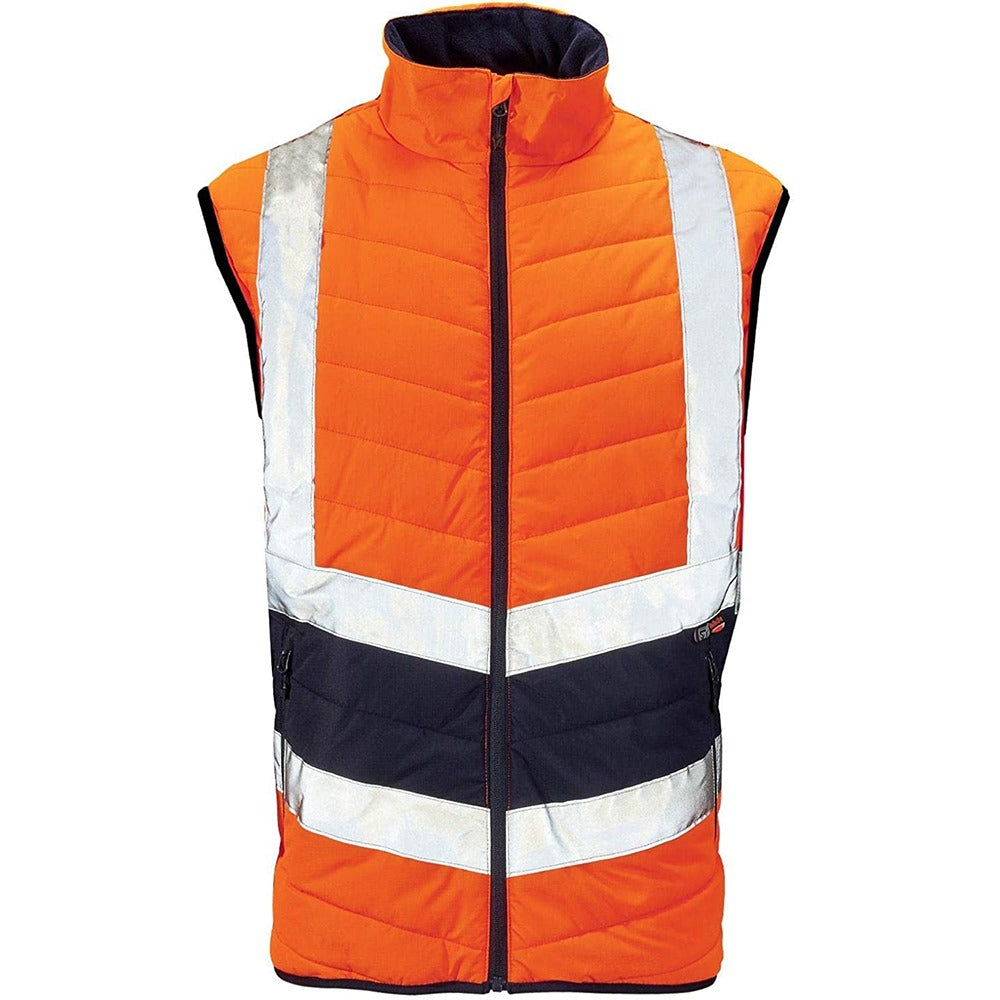 Mens High Visibility 2 Tone Contrast Puffer Bodywarmer Adults Breathable Full Zip Winter Gilets Orange