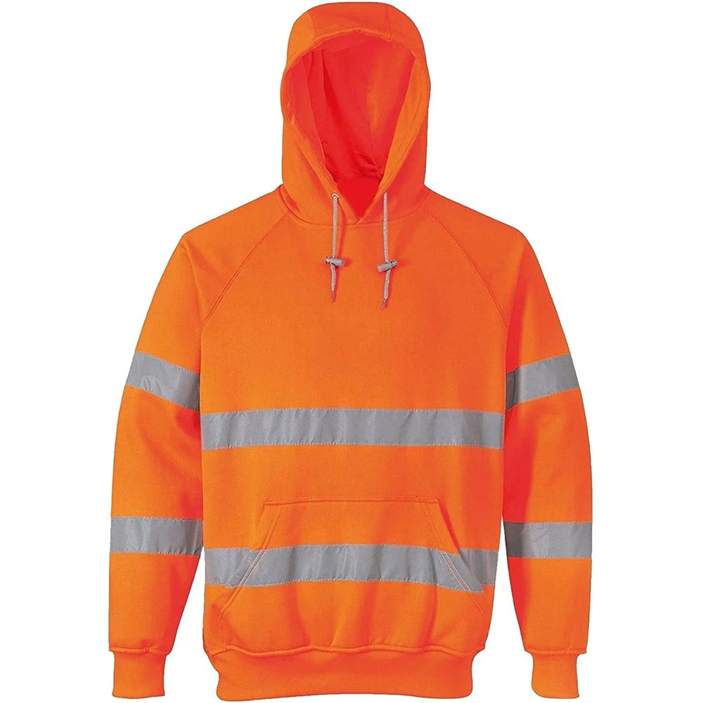 Hi Vis Visibility Pull Over Fleece Hooded Sweatshirt Orange