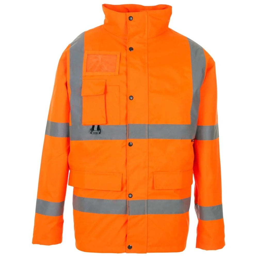 Mens High Visibility Front Pocket Breathable Jacket Adults Safety Waterproof Top Orange