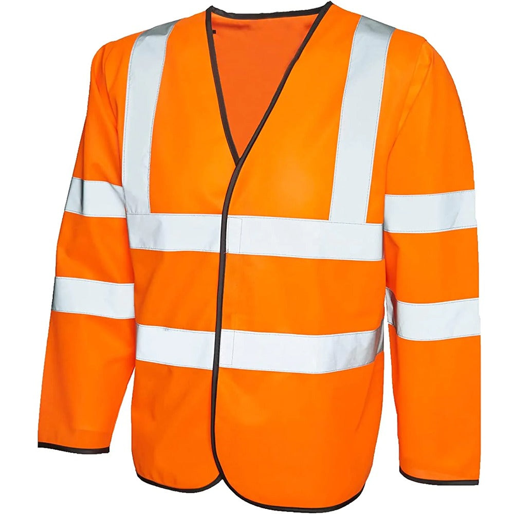 Adults Long Sleeve High Visibility Work Wear Waistcoat Hi Vis V Neck Stripe Vest Top Orange