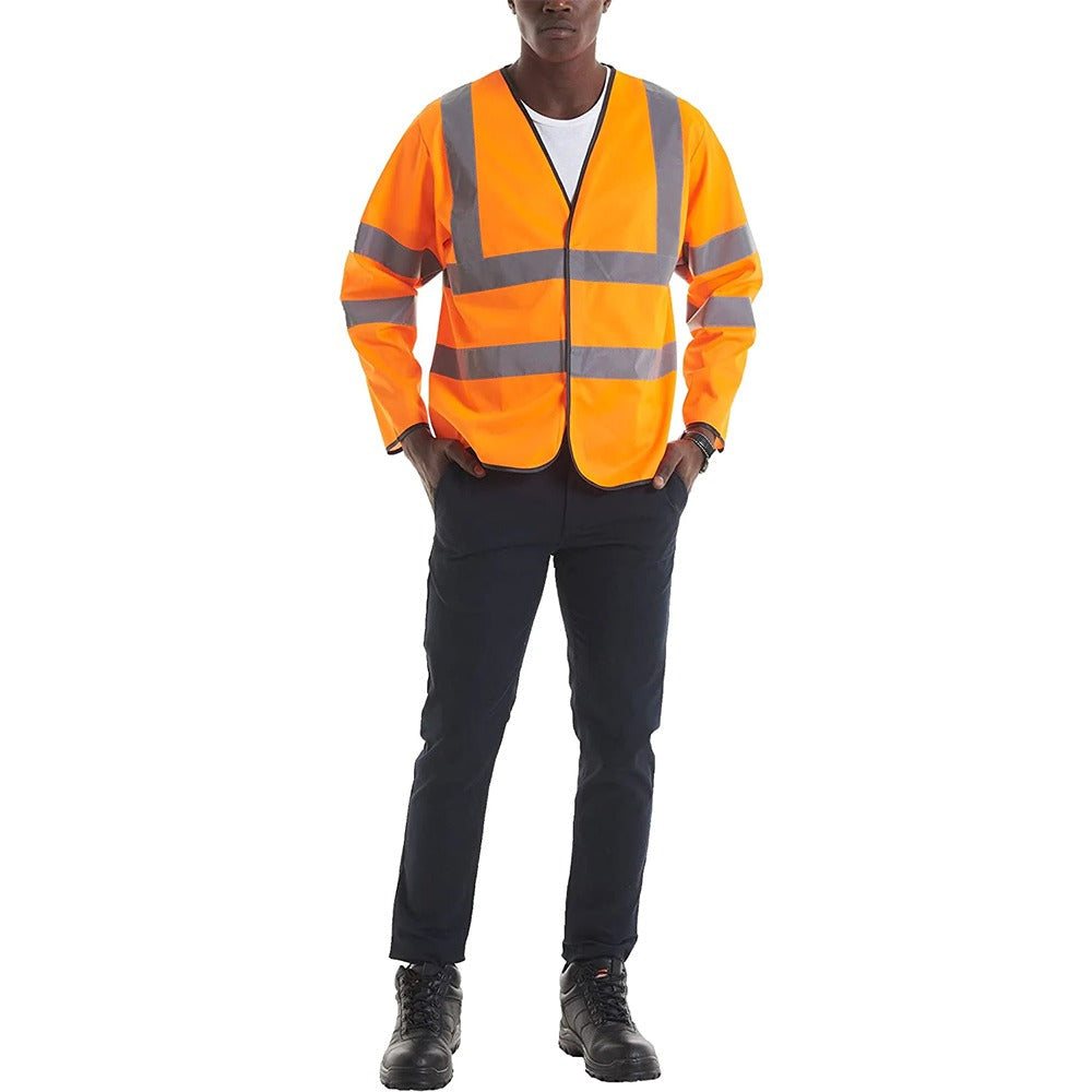 Adults Long Sleeve High Visibility Work Wear Waistcoat Hi Vis V Neck Stripe Vest Top