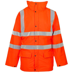 Mens High Visibility Front Pocket Parka Jacket Adults Hi Vis Waterproof Top Coat Orange