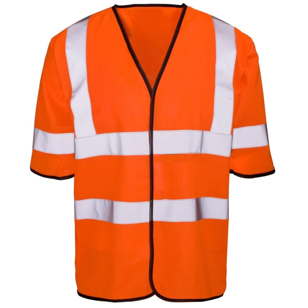Adults Hi Vis Reflective Short Sleeve Vest Top Men Heavy Duty Working Wear Shirt Orange