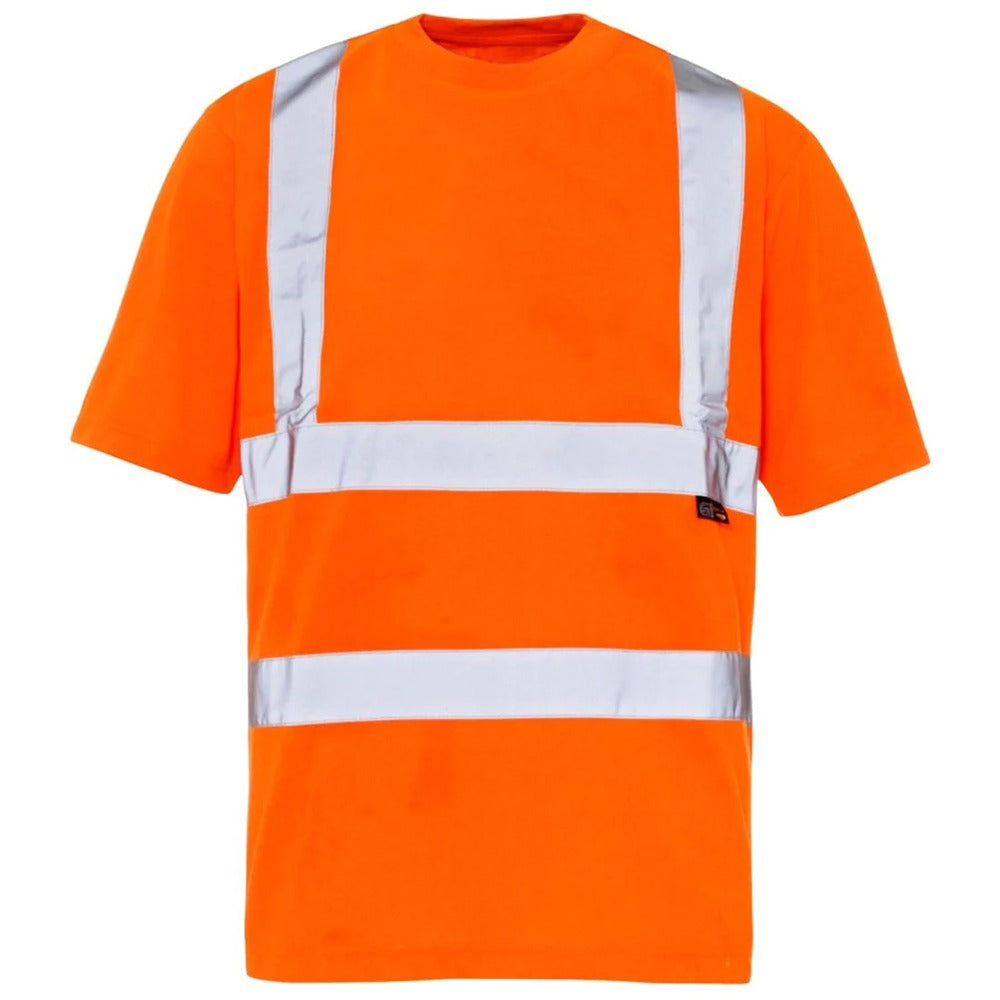 Adults Hi Vis Reflective Short Sleeves T Shirt Mens Plain Breathable Outdoor Top Orange